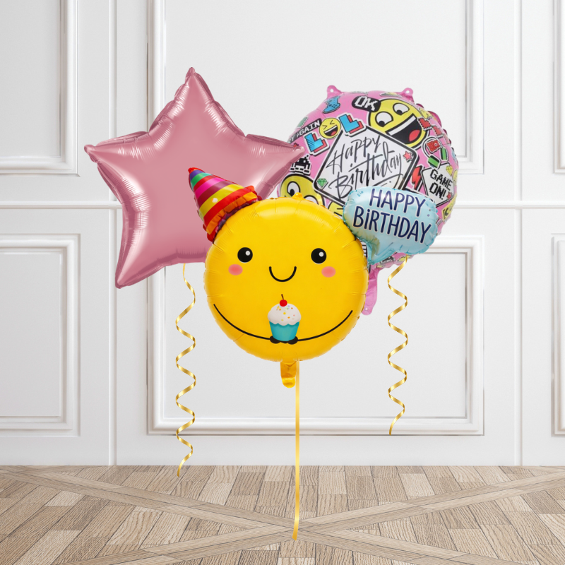 Pink Birthday Smiles Helium Bunch