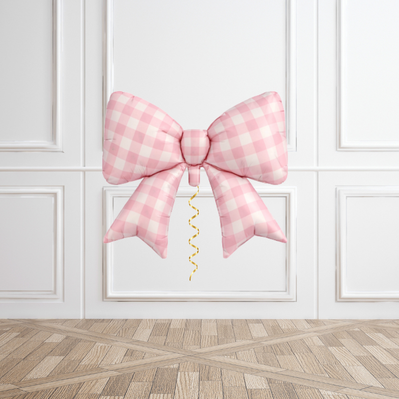 Pink Gingham Bow Helium Balloon
