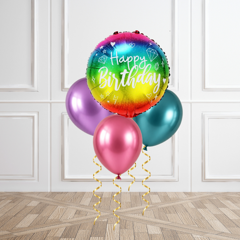 Metallic Rainbow Shine Birthday Helium Bunch