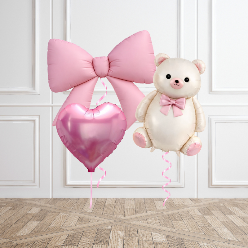 Blush Bow & Sweetheart Bear Balloon Bunch