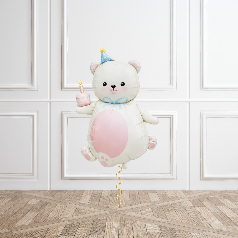 Cream Teddy Bear Birthday Helium Balloon