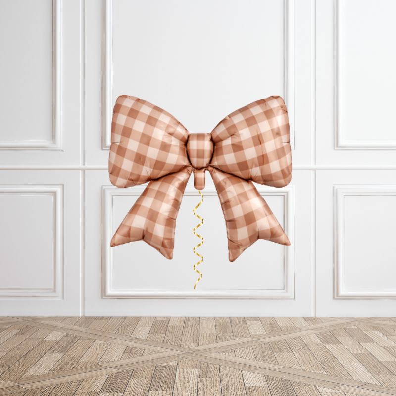 Brown Gingham Bow Helium Balloon