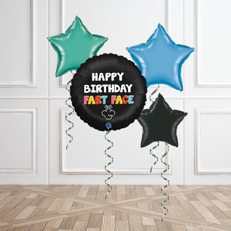 “Fart Face” Birthday Star Balloon Bouquet