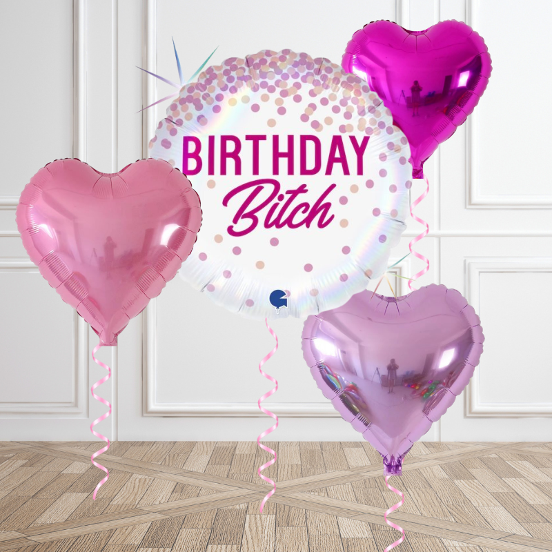 Pink Confetti “Birthday Bitch” Balloon Bouquet
