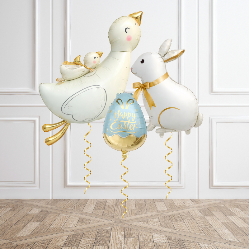Luxe White Bunny and Goose Easter Balloon Bunch