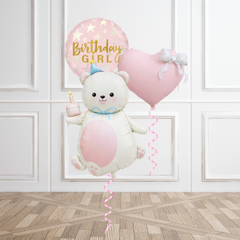 Birthday Girl Bear Party Balloon Bouquet