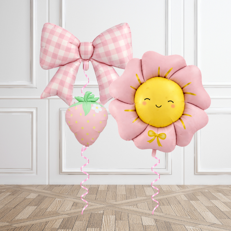 Strawberry Daisy Bow Balloon Bouquet