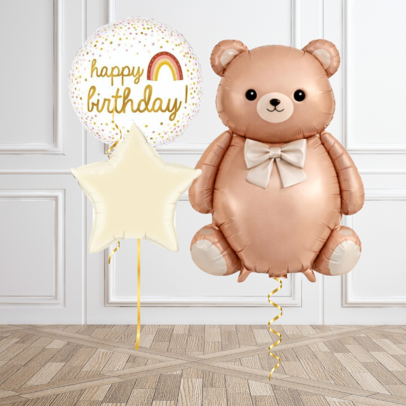 Champagne Birthday Bear Balloon Bouquet