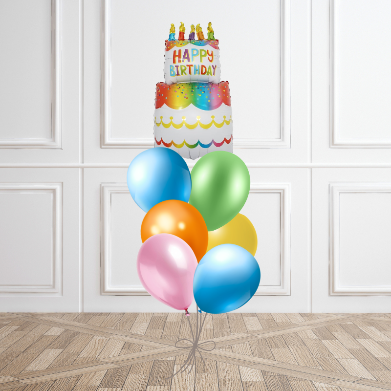 Rainbow Cake Celebration Helium Balloon Bunch