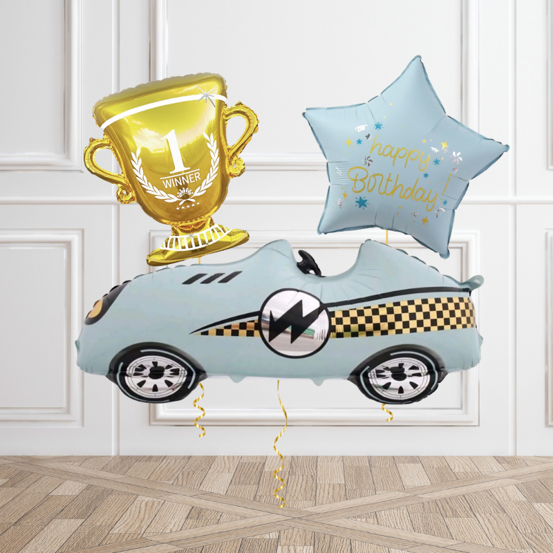 Blue Race Car Balloon Bunch