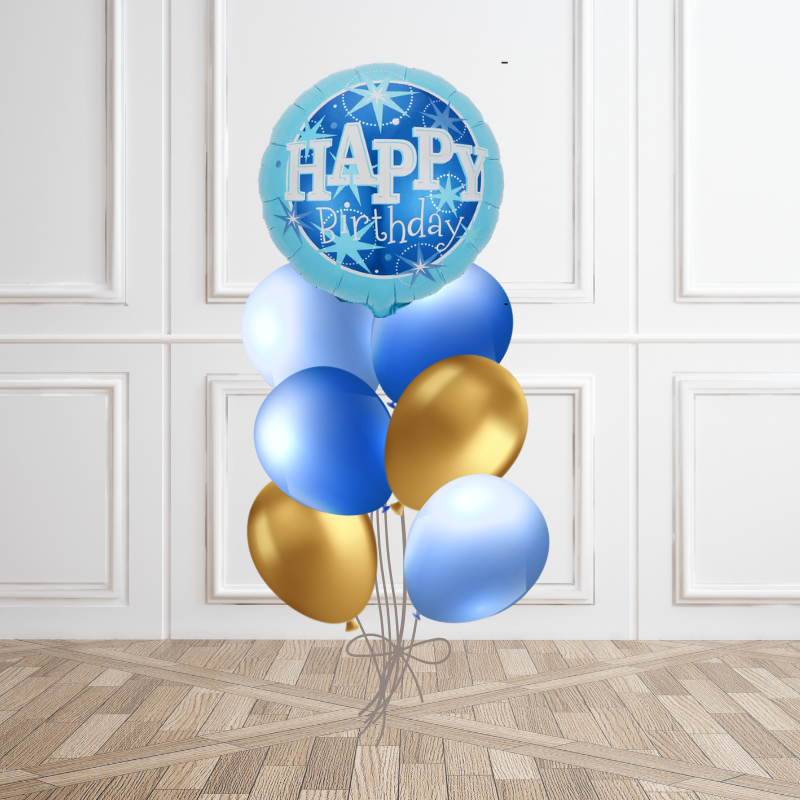 Blue & Gold Classic Helium Balloon Bunch