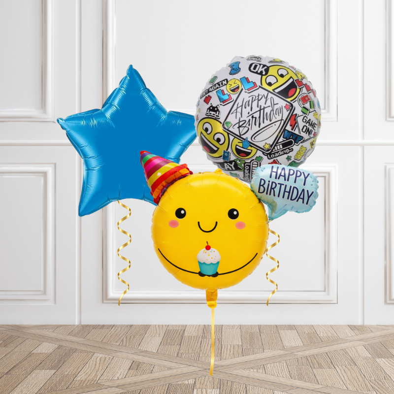 Blue Birthday Smiles Helium Bunch