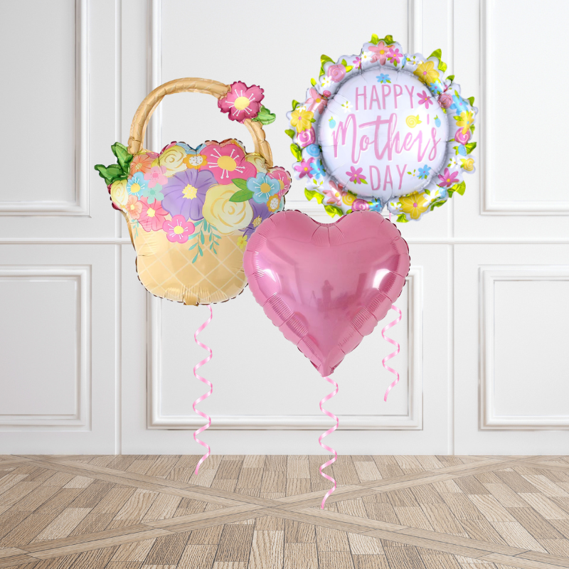 Mother's Day Floral Basket Helium Balloon Bouquet