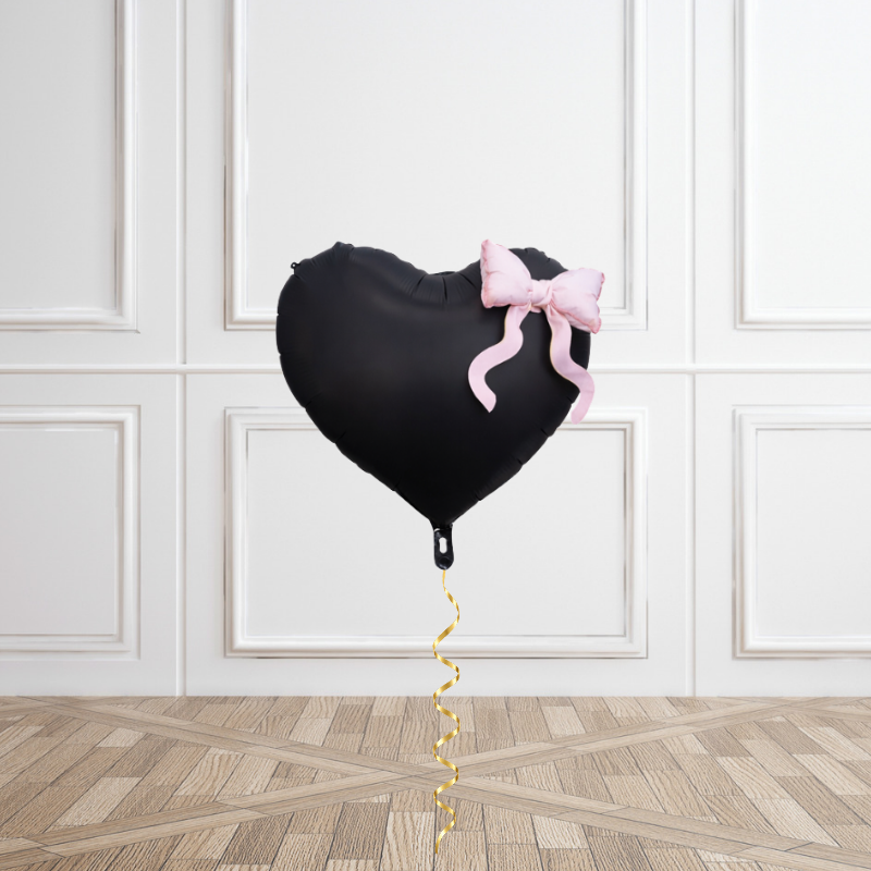 Pretty in Pink Bow Black Heart Helium Foil Balloon