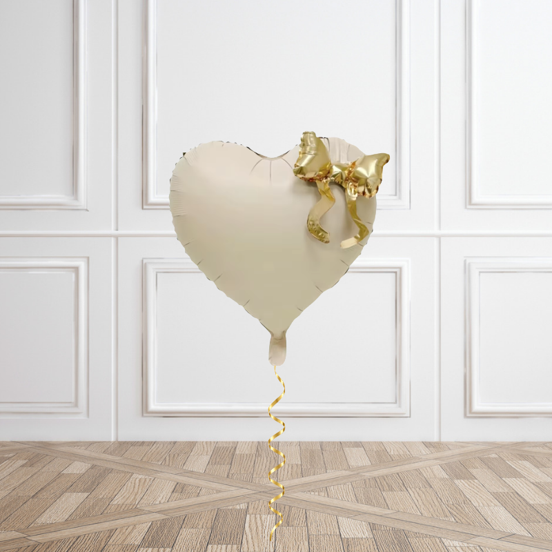 Golden Bow Ivory Heart Helium Foil Balloon
