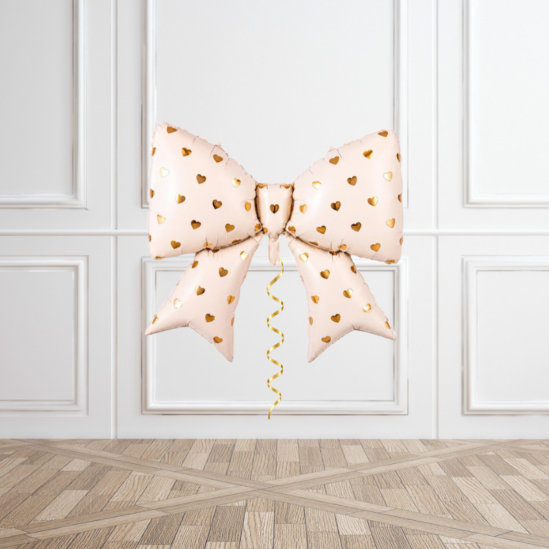 Blush Cream Gold Heart Bow Helium Foil Balloon