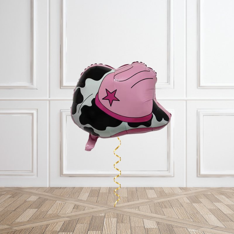 Pink Cow Print Cowgirl Hat Helium Foil Balloon
