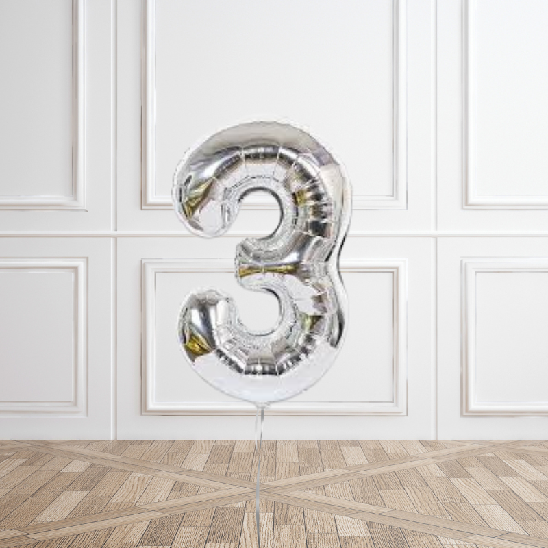 Silver Helium Number Balloon