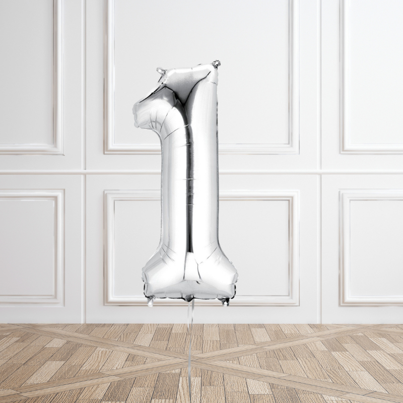 Silver Helium Number Balloon