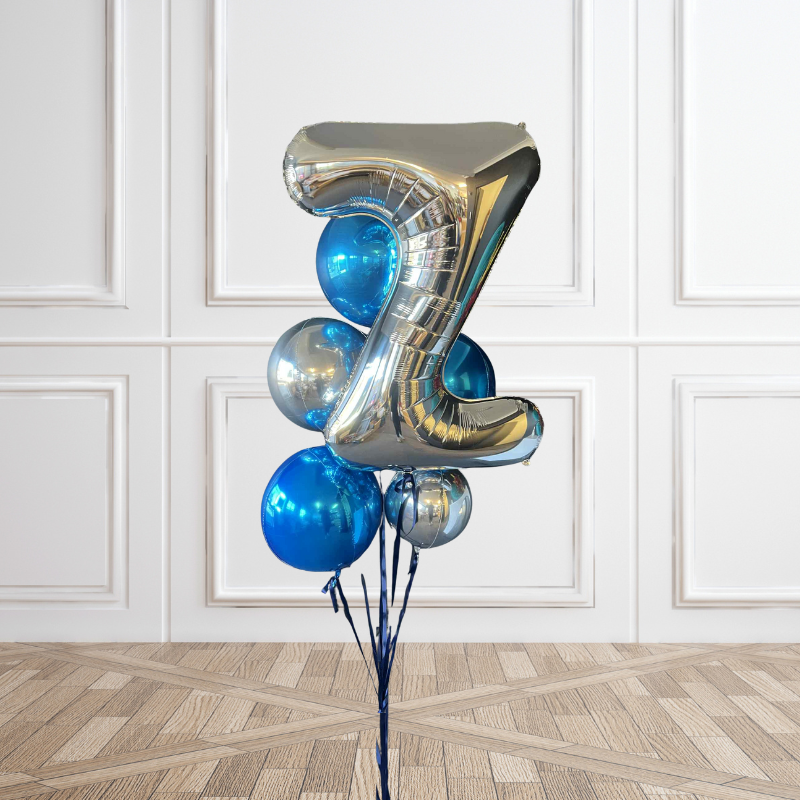 Custom Foil Letter & Orb Balloon Set - Blue with Gold or Silver Accents