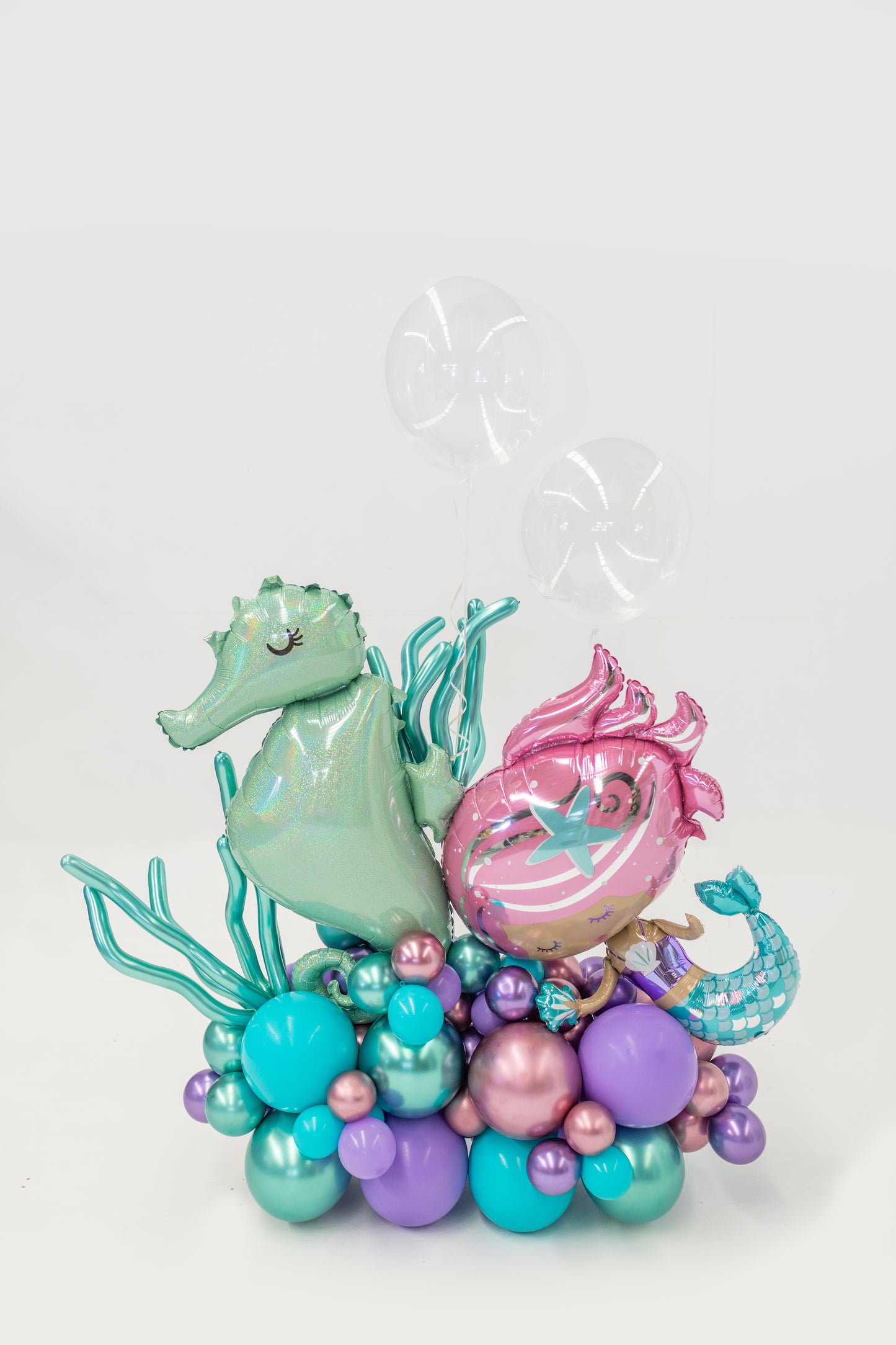 Under the Sea Balloon Arrangement with Seahorse, Mermaid, and Sea Creatures