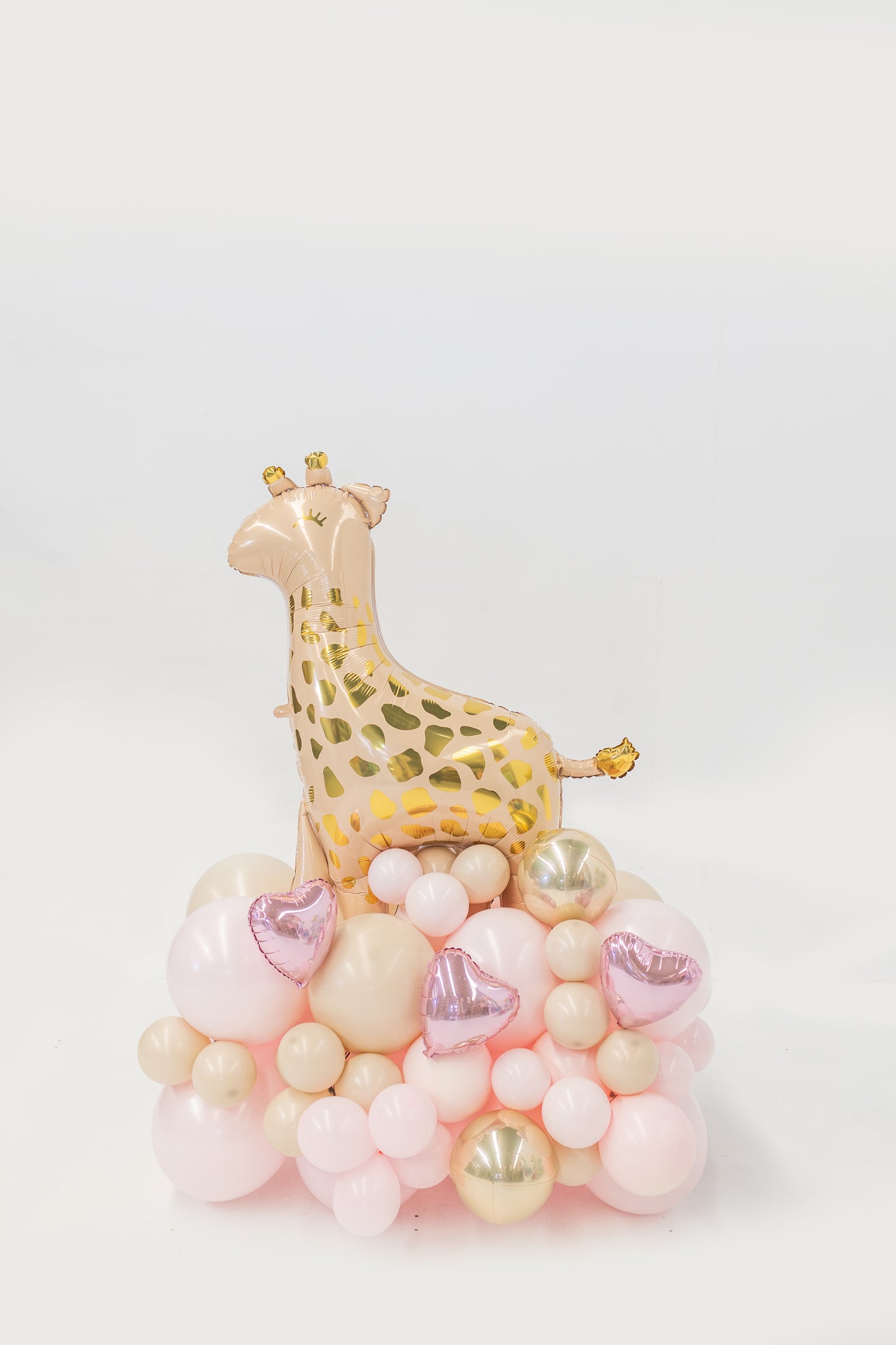 Blush Giraffe Balloon Bouquet with Pastel Hearts