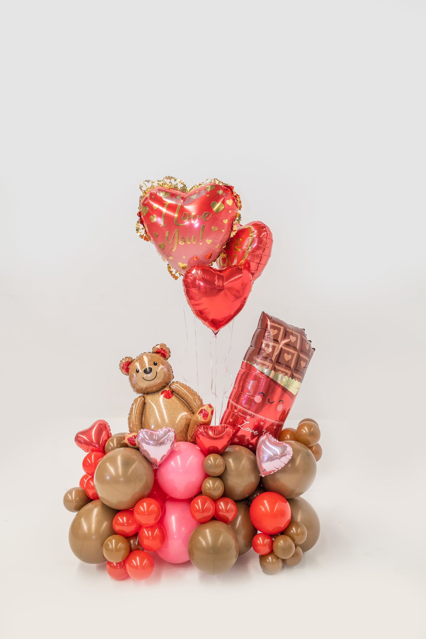 Valentine's Love Teddy Bear Balloon Bouquet with Hearts