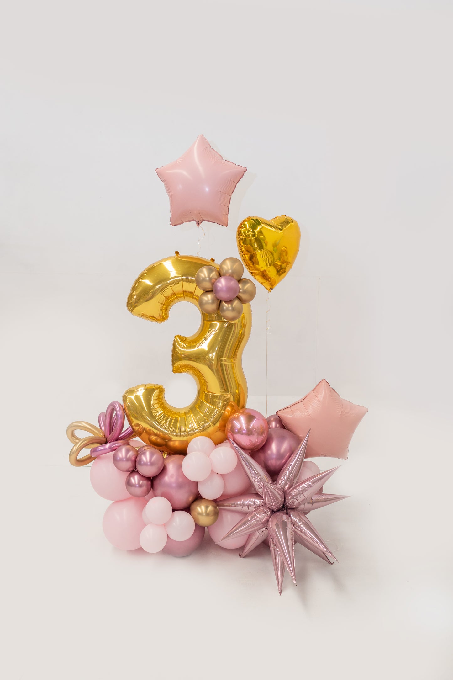 Pretty in Pink Balloon Bouquet with Large Gold Birthday Age