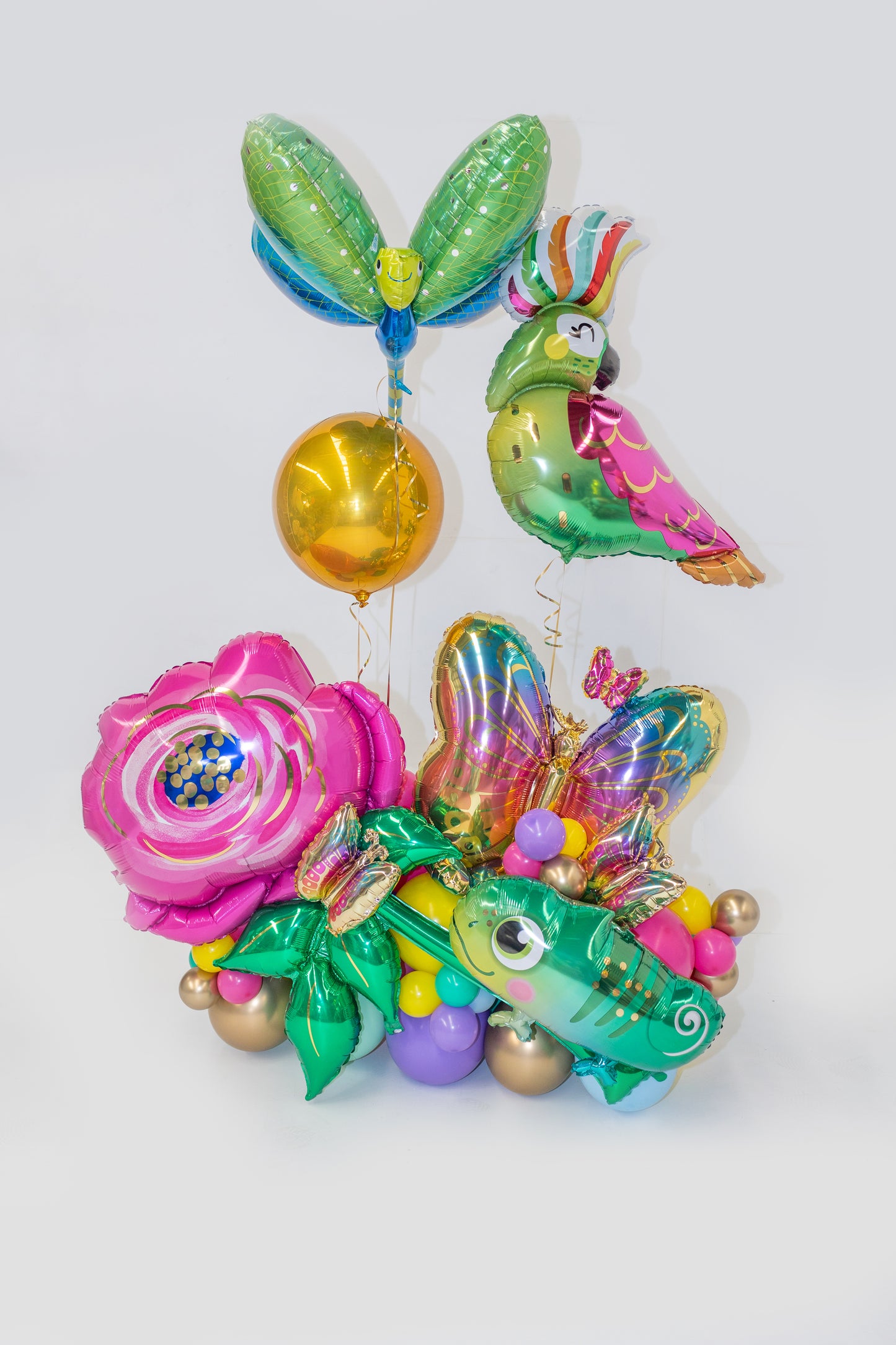 Tropical Rainforest Balloon Feature with Flowers, Butterflies, and Birds